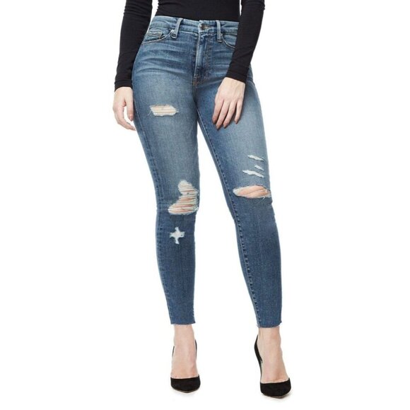 Good American Good Waist High Waist Ripped Skinny Jeans Size 25 0 XS Blue - Picture 10 of 10